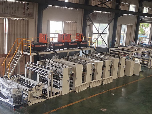 Máquina automática de laminação de tecidos de revestimento com espelhamento de cola de fusão a quente e espalhamento de pó